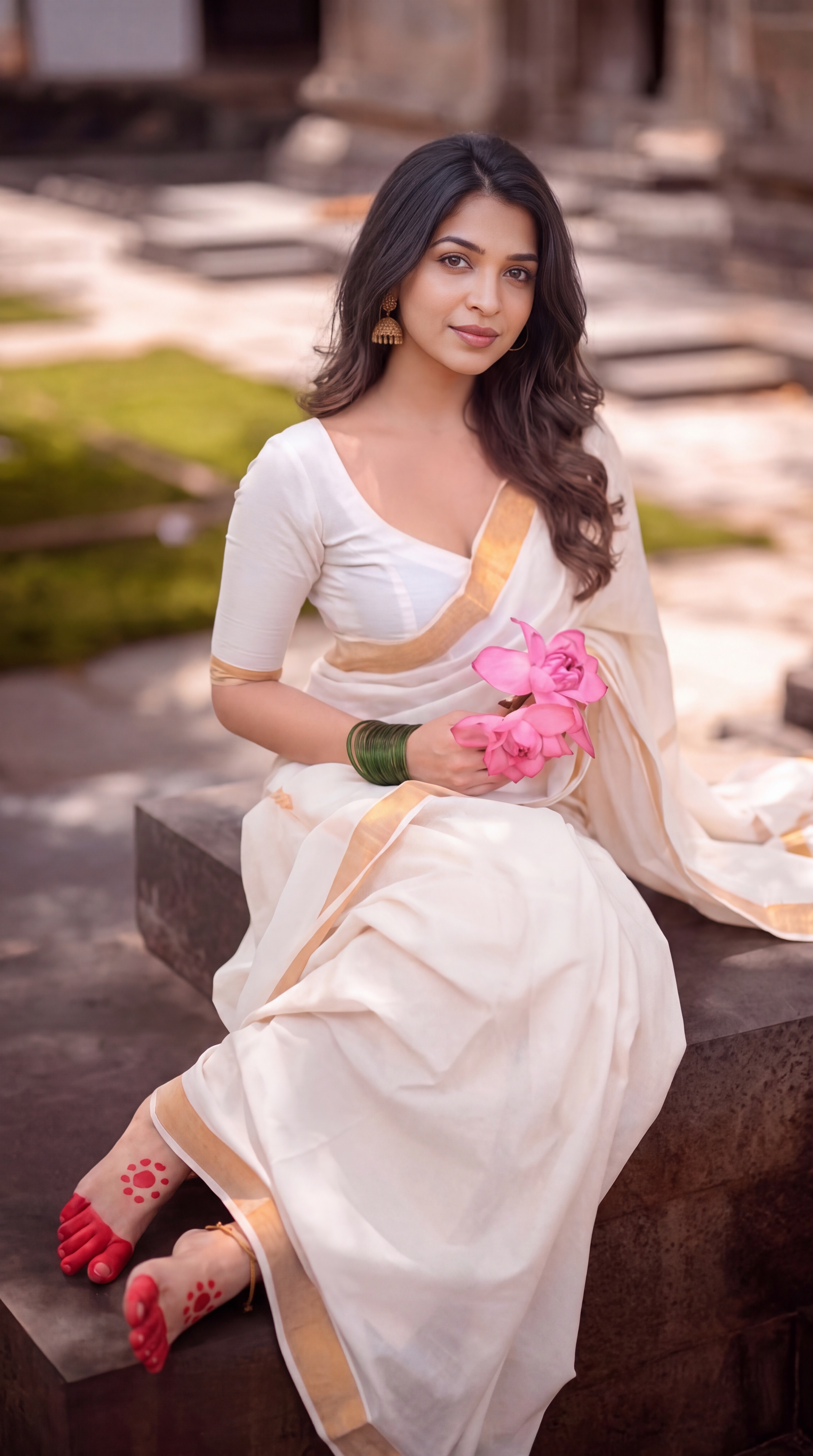 Girl in Kerala Kasavu saree