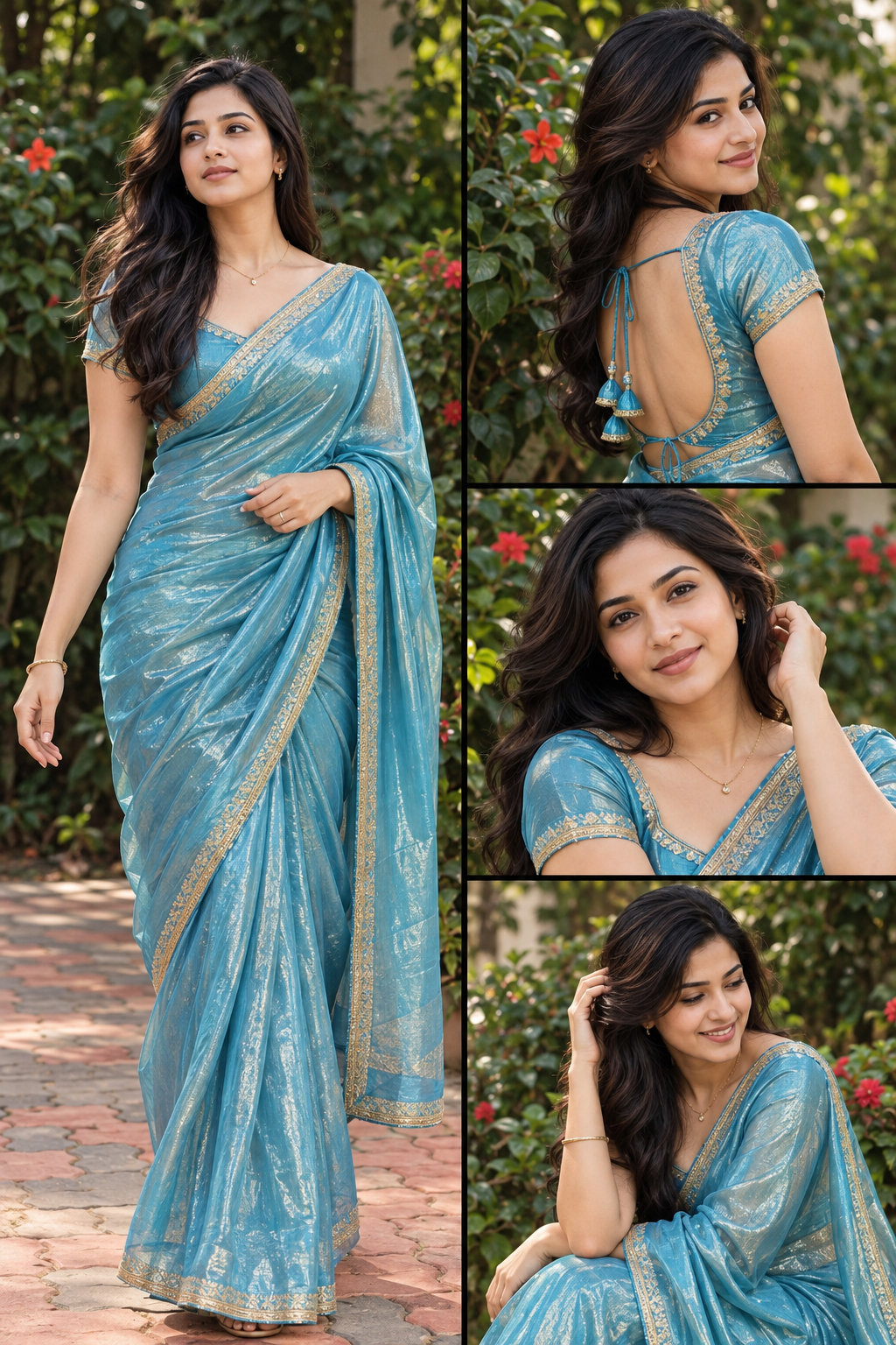 Girl in icy-blue colored saree