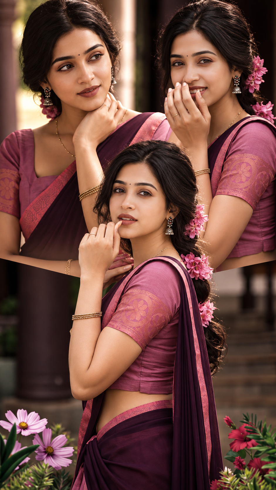 girl mauve colored saree poster